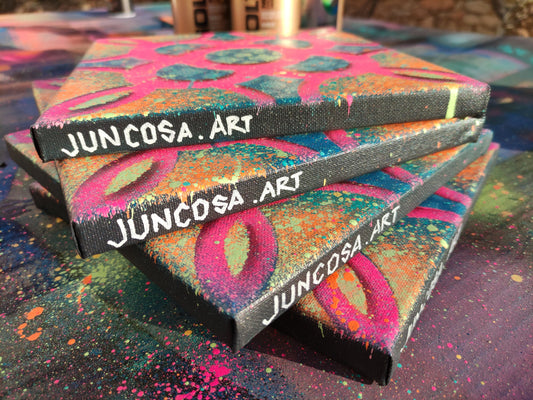 Lienzo Flor Juncosa _  Azul y rosa
