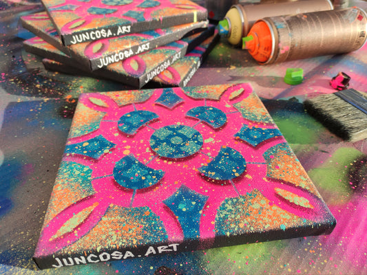 Lienzo Flor Juncosa _  Azul y rosa